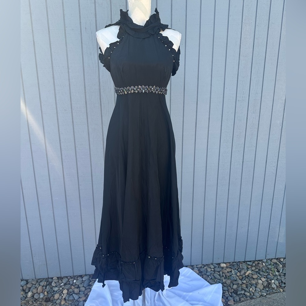 Vintage 70’s Denise L Black Taffeta Formal Gown - Picture 1 of 16